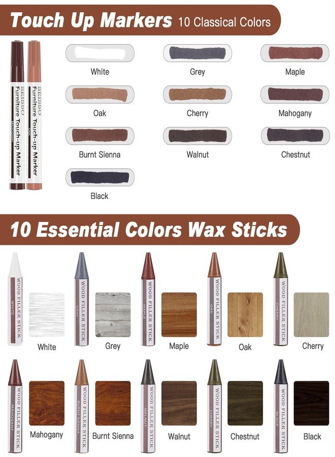 SEISSO Furniture Markers Touch Up, 25 Pcs Wood Furniture Repair Kits, Wood Markers and Wax Sticks with Wax Oil for Scratches Stains Cover-Ups Hardwood Wooden Floors Tables Cabinet Bedposts - Image 2